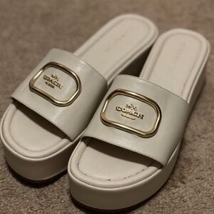 White/Cream Coach Platform Slide Sandals